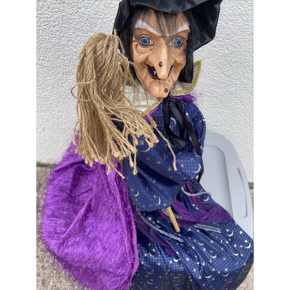 Vintage Halloween Witch Standing With Broom Figurine Unbranded 18” Tall - Picture 6 of 15